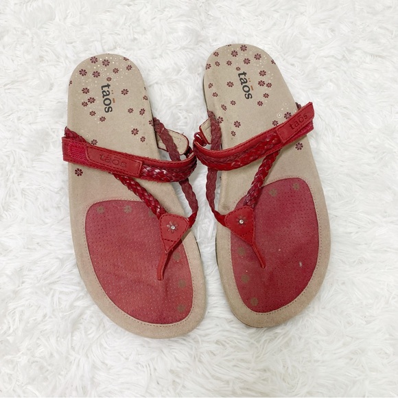 Taos Footwear Shoes Taos Red Leather Braided Thong Sandal Size 8 Poshmark